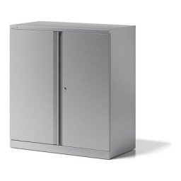 BISLEY Armoire à portes battantes ESSENTIALS, 1 tablette, 2 hauteurs de classeurs, argent