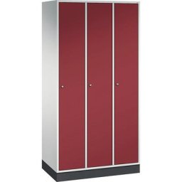 C+P Vestiaire métallique INTRO, largeur 920 mm, 3 compartiments, corps gris clair, portes rouge rubis