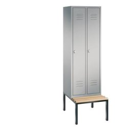 C+P Vestiaire CLASSIC avec banc monté en dessous, 2 compartiments, largeur compartiments 300 mm, aluminium