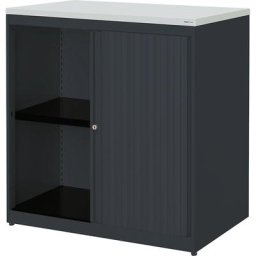 mauser Armoire à rideau vertical, h x l x p 830 x 800 x 432 mm, plateau en plastique, 1 tablette, anthracite / anthracite / gris clair