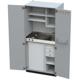 Module de cuisine avec portes battantes, 2 plaques de cuisson, évier à droite, gris, 1956 x 900 x 650 mm