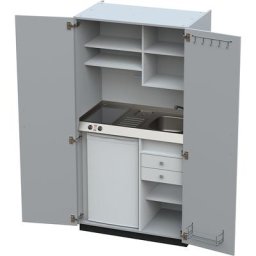 Module de cuisine avec portes battantes, 2 plaques de cuisson céramique, évier à droite, gris, 1956 x 1000 x 650 mm