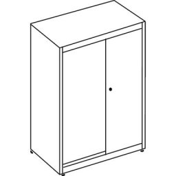 mauser Armoire à portes coulissantes, à effet acoustique, plateau en plastique, h x l x p 1180 x 800 x 432 mm, 2 tablettes, blanc pur / gris beige / mélèze occidental