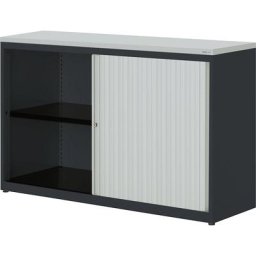 mauser Armoire à rideau vertical, h x l x p 830 x 1200 x 432 mm, plateau en plastique, 1 tablette, anthracite / gris clair / gris clair