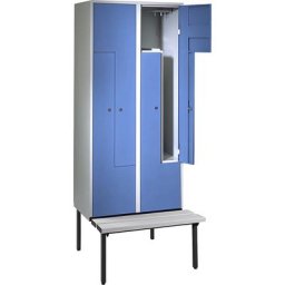 Wolf Penderie à portes en Z avec banc, h x l x p 2140 x 800 x 500 mm, 4 compartiments, portes bleu clair