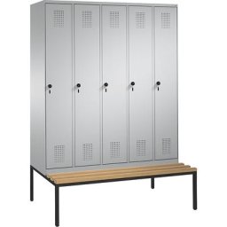 C+P Penderie EVOLO avec banc, 5 compartiments, largeur compartiments 300 mm, aluminium / aluminium