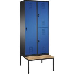 C+P Armoire combinée EVOLO, à un ou deux étages, avec banc, 2 compartiments, 3 portes, largeur compartiments 400 mm, gris noir / bleu gentiane