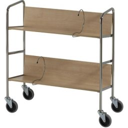 HelgeNyberg Chariot de bureau chromé, 2 tablettes, L x l x h 800 x 340 x 840 mm, façon bouleau