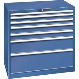 LISTA Armoire à tiroirs en tôle d'acier, h x l 1000 x 1023 mm, 7 tiroirs, charge max. 200 kg, bleu gentiane