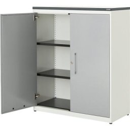 mauser Armoire à portes battantes, h x l 1180 x 1000 mm, plateau en plastique, 2 tablettes, blanc pur / aluminium / blanc