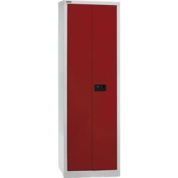BISLEY Armoire à portes battantes UNIVERSAL, h x l x p 1950 x 600 x 400 mm, 4 tablettes, 5 hauteurs de classeurs, gris clair / rouge cardinal