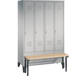 C+P Vestiaire CLASSIC avec banc frontal, 4 compartiments, largeur compartiments 300 mm, aluminium