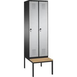 C+P Penderie EVOLO avec banc, 2 compartiments, largeur compartiments 300 mm, gris noir / aluminium