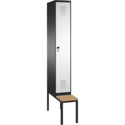 C+P Penderie EVOLO avec banc, 1 compartiment, largeur compartiment 300 mm, gris noir / gris clair