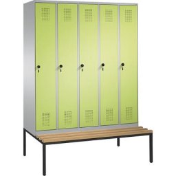 C+P Penderie EVOLO avec banc, 5 compartiments, largeur compartiments 300 mm, aluminium / vert