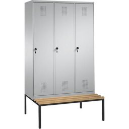 C+P Penderie EVOLO avec banc, 3 compartiments, largeur compartiments 400 mm, aluminium / aluminium