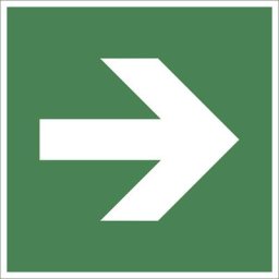 Panneau issues de secours, direction tout droit, uniquement en combinaison avec signal d'urgence, lot de 10, plastique, 200 x 200 mm
