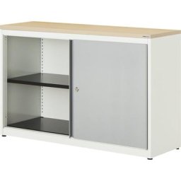 mauser Armoire à portes coulissantes, h x l x p 830 x 1200 x 432 mm, plateau en plastique, 1 tablette, blanc pur / aluminium / érable