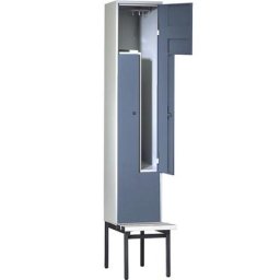 Wolf Penderie à portes en Z avec banc, h x l x p 2140 x 400 x 500 mm, 2 compartiments, portes bleu pigeon