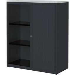 mauser Armoire à rideau vertical, h x l x p 1180 x 1000 x 432 mm, plateau en plastique, 2 tablettes, anthracite / anthracite / gris clair