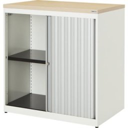 mauser Armoire à rideau vertical, h x l x p 830 x 800 x 432 mm, plateau en plastique, 1 tablette, blanc pur / aluminium / érable