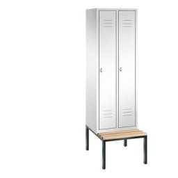 C+P Vestiaire CLASSIC avec banc monté en dessous, 2 compartiments, largeur compartiments 300 mm, blanc trafic