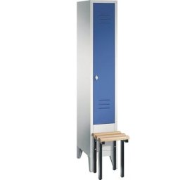 C+P Vestiaire CLASSIC avec banc frontal, 1 compartiment, largeur compartiment 300 mm, gris clair / bleu gentiane