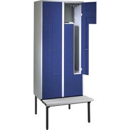 Wolf Penderie à portes en Z avec banc, h x l x p 2140 x 800 x 500 mm, 4 compartiments, portes bleu gentiane