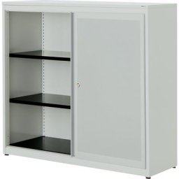 mauser Armoire à portes coulissantes, à effet acoustique, plateau en plastique, h x l x p 1180 x 1200 x 432 mm, 2 tablettes, gris clair / gris clair / gris clair