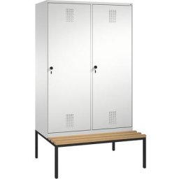 C+P Penderie EVOLO avec banc, porte au-dessus de 2 compartiments, 4 compartiments, 2 portes, largeur compartiments 300 mm, gris clair