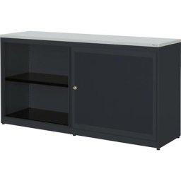 mauser Armoire à portes coulissantes, à effet acoustique, plateau en plastique, h x l x p 830 x 1600 x 432 mm, 2 x 1 tablette, anthracite / anthracite / gris clair