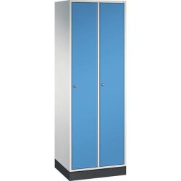 C+P Vestiaire métallique INTRO, largeur 620 mm, 2 compartiments, corps gris clair, portes bleu clair