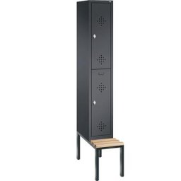 C+P Penderie CLASSIC avec banc inférieur, à deux étages, 1 compartiment, avec 2 casiers, largeur compartiment 300 mm, gris noir