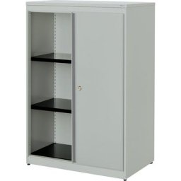 mauser Armoire à portes coulissantes, h x l x p 1180 x 800 x 432 mm, plateau en plastique, 2 tablettes, gris clair / gris clair / gris clair