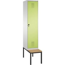 C+P Penderie EVOLO avec banc, 1 compartiment, largeur compartiment 400 mm, gris clair / vert