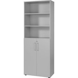 eurokraft pro RENATUS - Armoire et rayonnage de bureau combinés, 5 tablettes, 6 hauteurs de classeurs, dont 3 ouvertes, gris clair