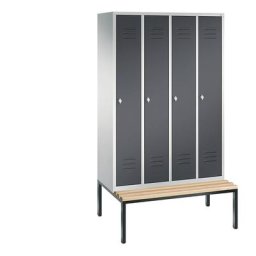 C+P Vestiaire CLASSIC avec banc monté en dessous, 4 compartiments, largeur compartiments 300 mm, gris clair / gris noir