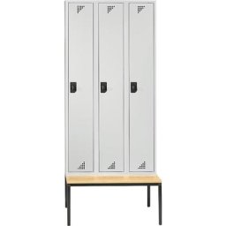 eurokraft pro Vestiaire et armoire multi-usage, avec banc, 3 compartiments, largeur 1200 mm, portes gris clair
