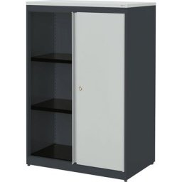 mauser Armoire à portes coulissantes, h x l x p 1180 x 800 x 432 mm, plateau en plastique, 2 tablettes, anthracite / gris clair / gris clair