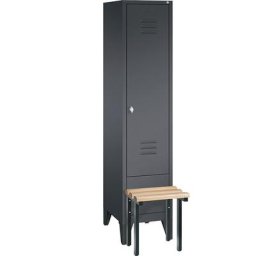 C+P Vestiaire CLASSIC avec banc frontal, 1 compartiment, largeur compartiment 400 mm, gris noir