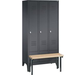 C+P Vestiaire CLASSIC avec banc frontal, 3 compartiments, largeur compartiments 300 mm, gris noir