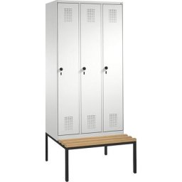 C+P Penderie EVOLO avec banc, 3 compartiments, largeur compartiments 300 mm, gris clair