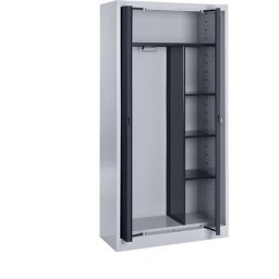 mauser Armoire métallique à portes escamotables, vestiaire, 3 tablettes courtes, profondeur 420 mm, aluminium / anthracite