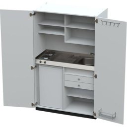 Module de cuisine avec portes battantes, 2 plaques de cuisson, évier à droite, blanc, 1956 x 1200 x 650 mm