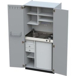 Module de cuisine avec portes battantes, 2 plaques de cuisson, évier à gauche, gris, 1956 x 900 x 650 mm