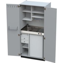 Module de cuisine avec portes battantes, 2 plaques de cuisson céramique, évier à gauche, gris, 1956 x 900 x 650 mm