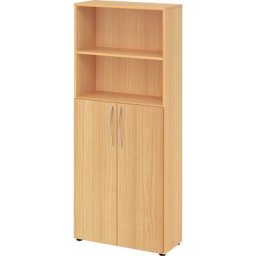BIANCA - Armoire et rayonnage de bureau combinés, h x l x p 1880 x 800 x 346 mm, 5 hauteurs de classeurs, dont 2 ouverts, façon hêtre