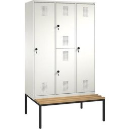 C+P Armoire combinée EVOLO, à un ou deux étages, avec banc, 3 compartiments, 4 portes, largeur compartiments 400 mm, blanc pur / blanc pur