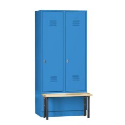 Wolf Vestiaire avec banc frontal, portes à parois pleines, largeur compartiments 400 mm, 2 compartiments, bleu clair
