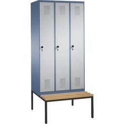 C+P Penderie EVOLO avec banc, 3 compartiments, largeur compartiments 300 mm, bleu distant / aluminium